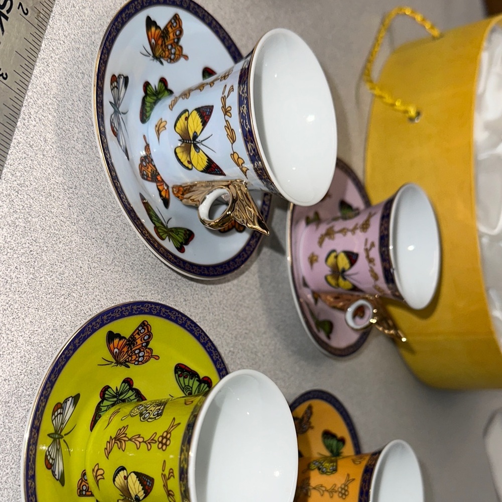 NWT Classic coffee and tea, butterfly  Pattern tea Set in Multicolor - Picture 4 of 7